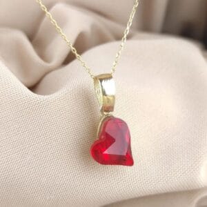 kırmızı kalp swarowski altın